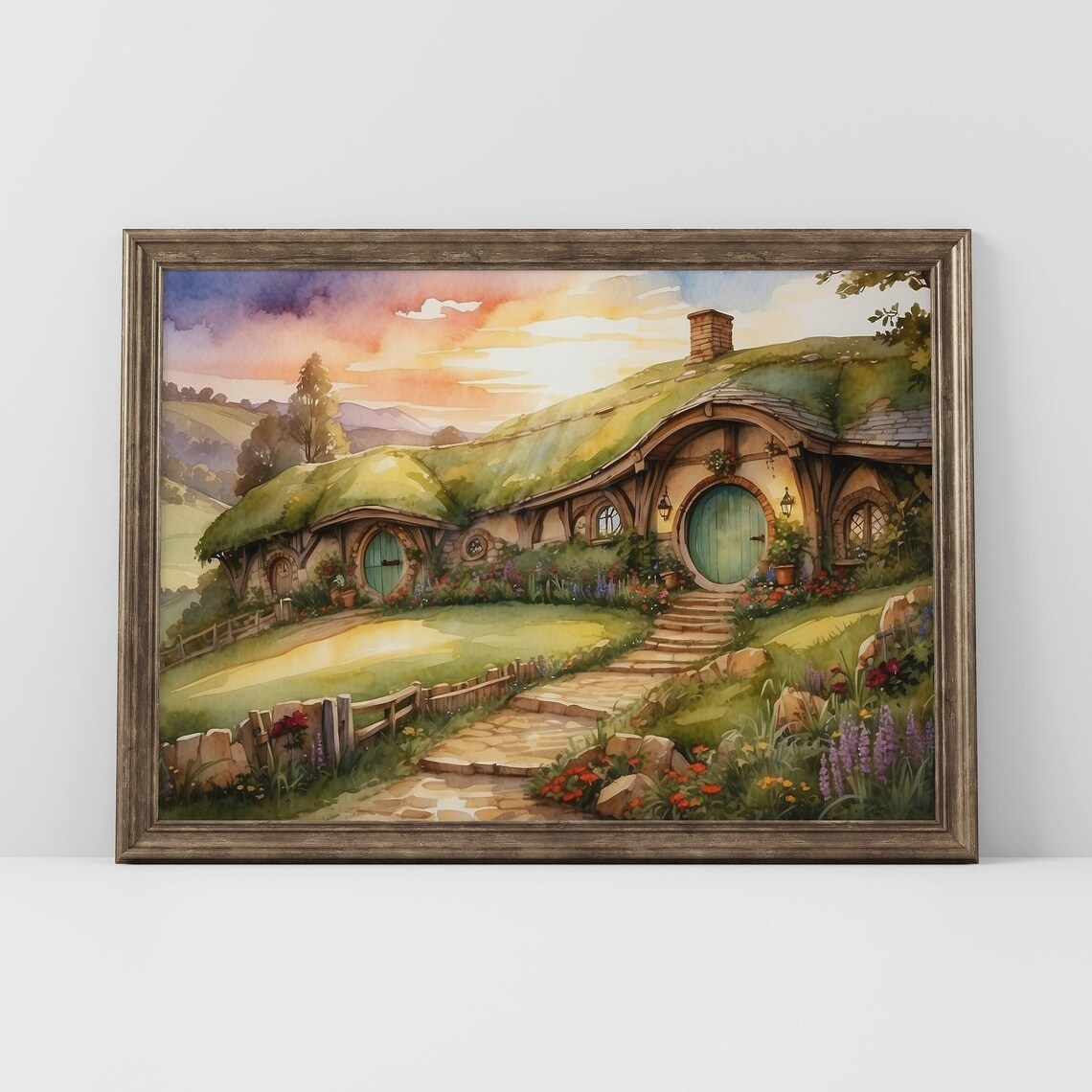 Fellowship Of Ring Shire House Watercolor Art Print