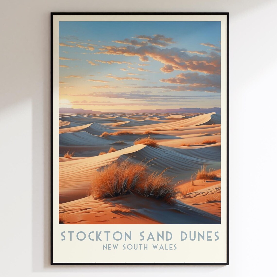 Stockton Sand Dunes Sunset Golden Dunes New South Wales Travel Poster
