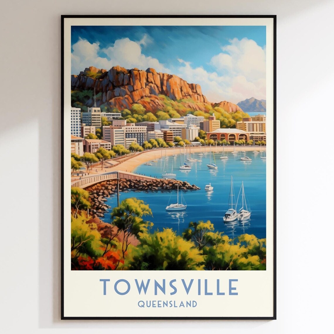 Townsville Queensland Castle Hill Harbour Sailboats Travel Poster