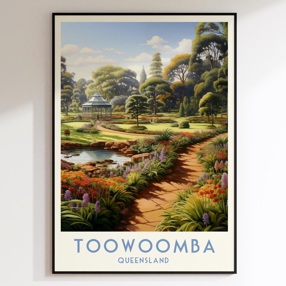 Toowoomba Queensland Garden Gazebo Floral Pathway Travel Poster