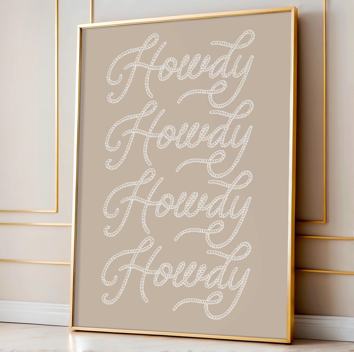 Howdy Rope Lettering Western Typography Cowgirl Dorm Room Wall Art