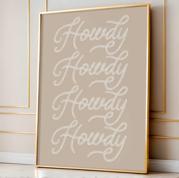 Howdy Rope Art Print Howdy Wall Art Western Decor Cowboy Style Rustic Typography Country Cowgirl Preppy Dorm Room Decor Cg