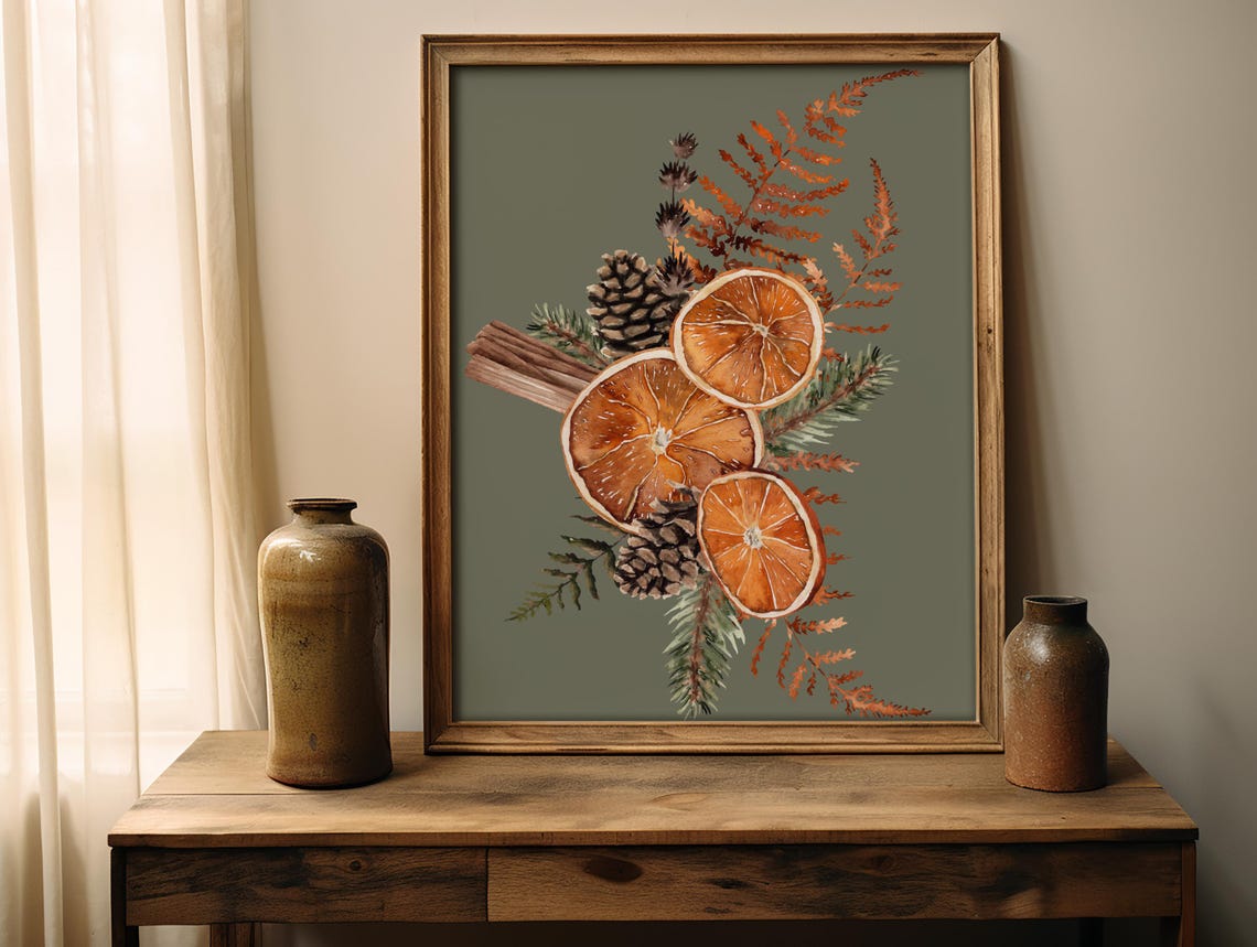 Dried Citrus Orange Bouquet Cinnamon Pinecone Fall Botanical Print - Image 2