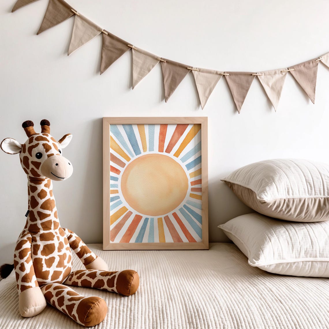 Boho Watercolor Sun Rainbow Rays Sunset Palette Nursery Decor Poster - Image 2