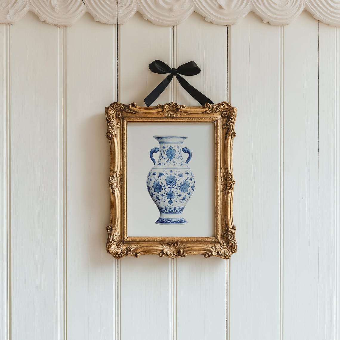 Blue White Floral Chinoiserie Vase Porcelain Botanical Wall Art - Image 2