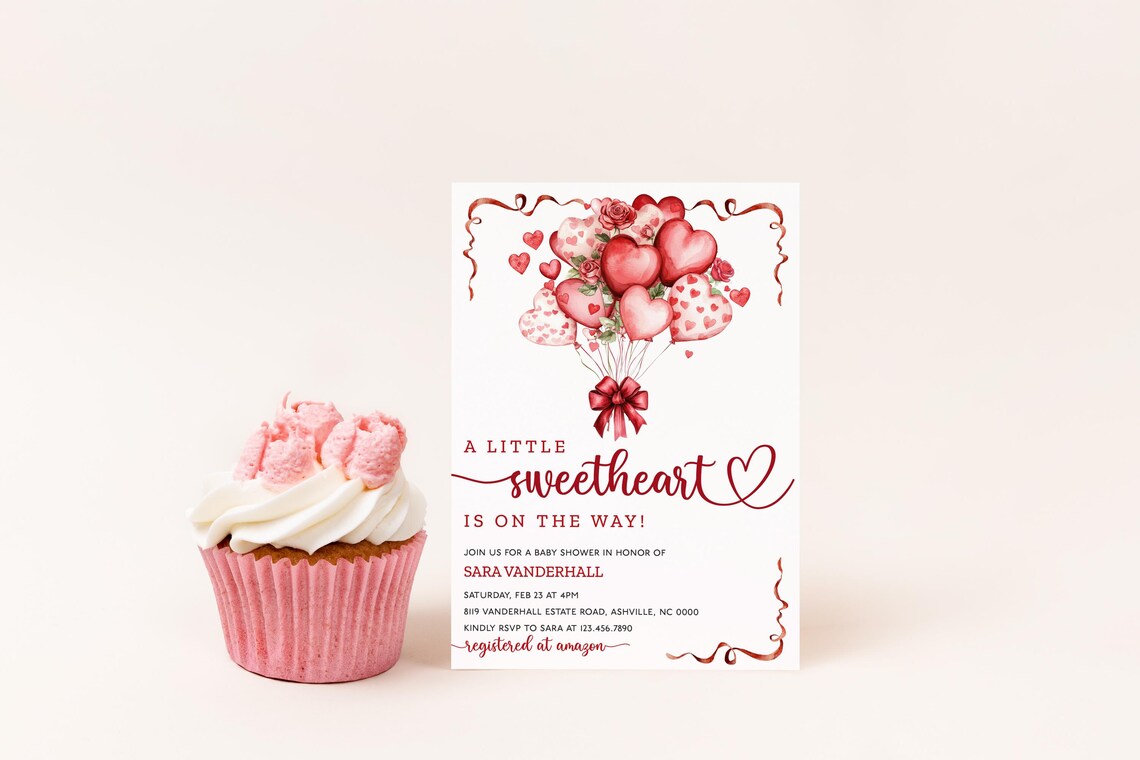 Little Sweetheart Baby Shower Invitation Heart Balloon Template Print - Image 4