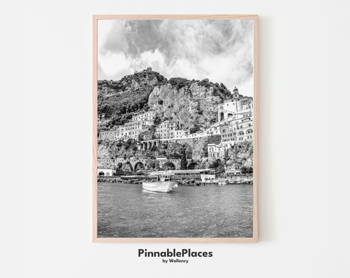 Amalfi Coast Black And White Positano Travel Poster