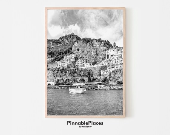 Amalfi Coast Black And White Positano Travel Poster