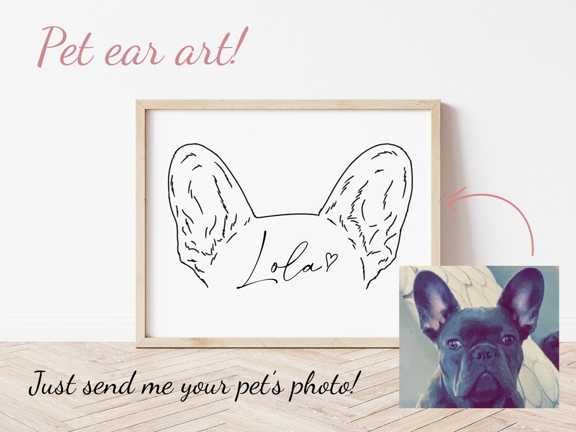 Lola French Bulldog Ear Outline Line Art Custom Pet Portrait Poster