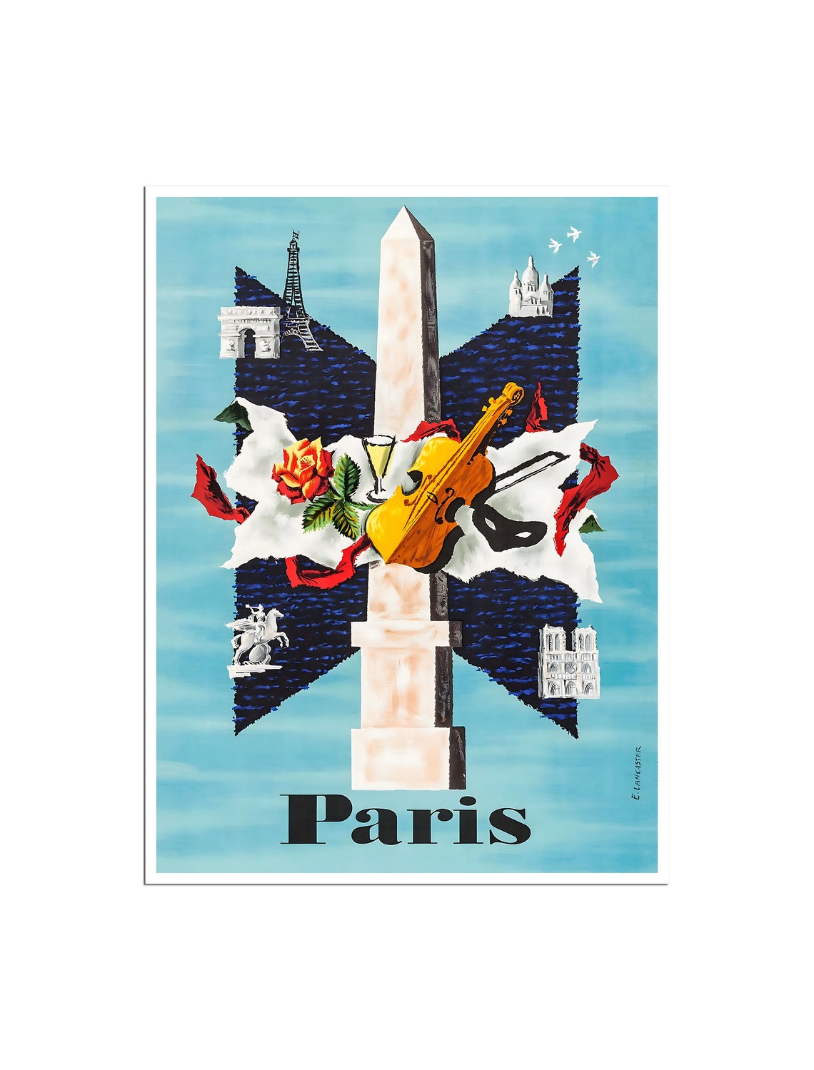 Paris Eiffel Tower Landmark Collage French Vintage Travel Poster