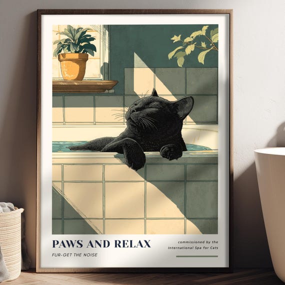 Black Cat Relaxing In Bathtub Art Print