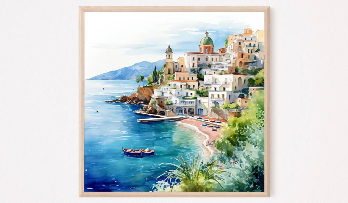 Positano Amalfi Coast Travel Poster, Italian Riviera