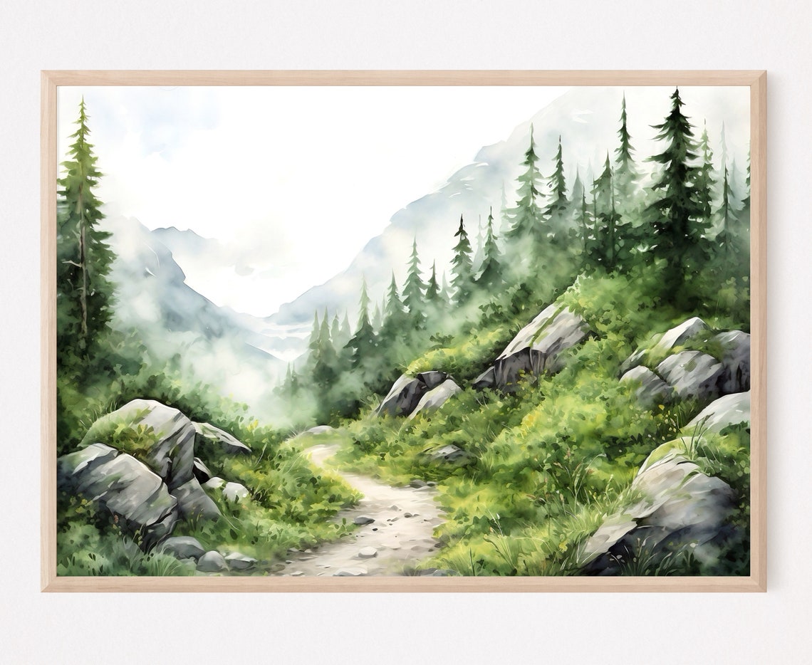 Mountain Path Watercolor Painting Art Print