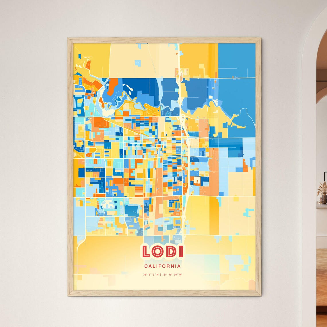 Lodi California Blue Orange Street Map Art Home Decor Poster - Image 3