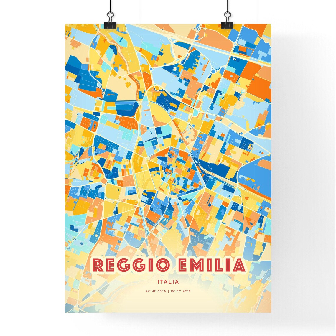 Reggio Emilia Italy Colorful City Map Art Poster Blue And Orange Design - Image 3