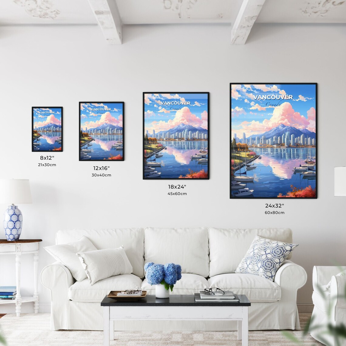 Vancouver Canada Harbor Skyline Mountain Sailboat Pink Cloud Travel Poster - Image 3