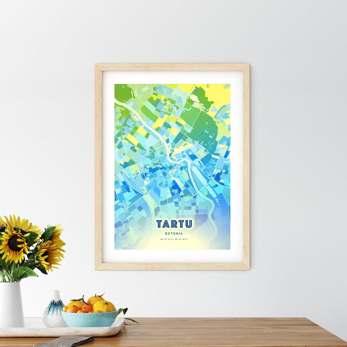 Tartu Estonia Custom Blue Green City Map Art Poster Travel Decor Gift - Image 3