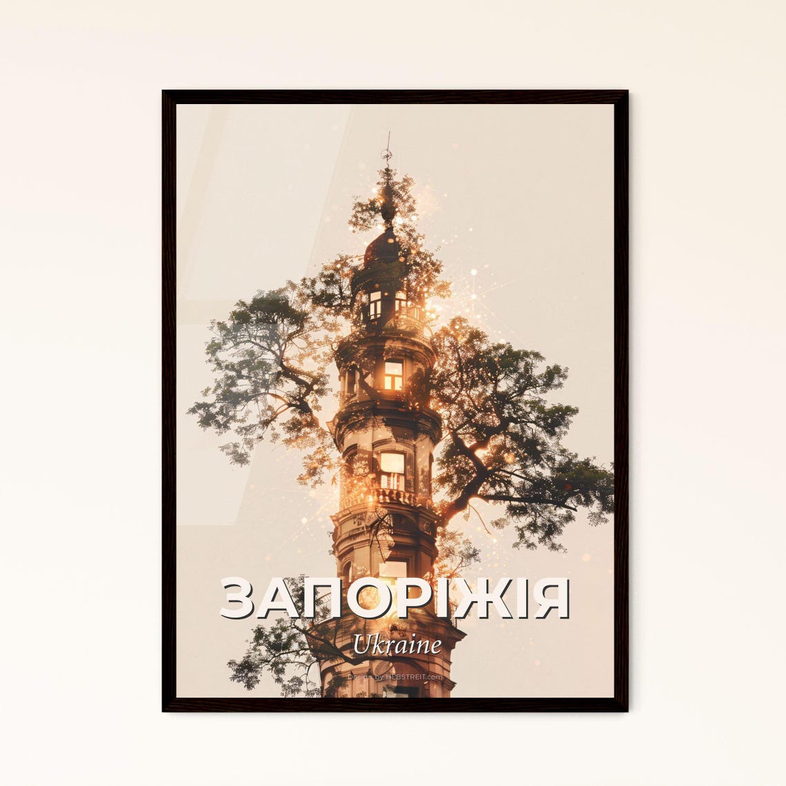 Zaporizhzhia Ukraine Historic Clock Tower Trees Golden Art Poster