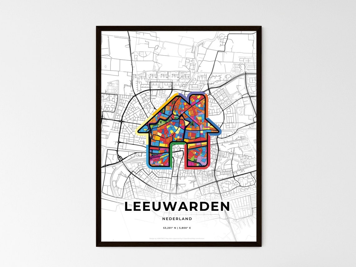 Leeuwarden Netherlands Minimal Map Art With Colorful Heart Icon Poster - Image 3