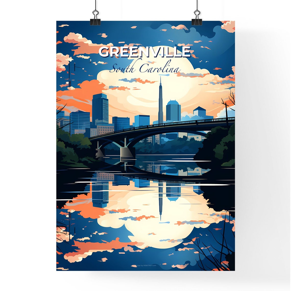 Greenville South Carolina Sunset Skyline Bridge Reflection Poster - Image 4