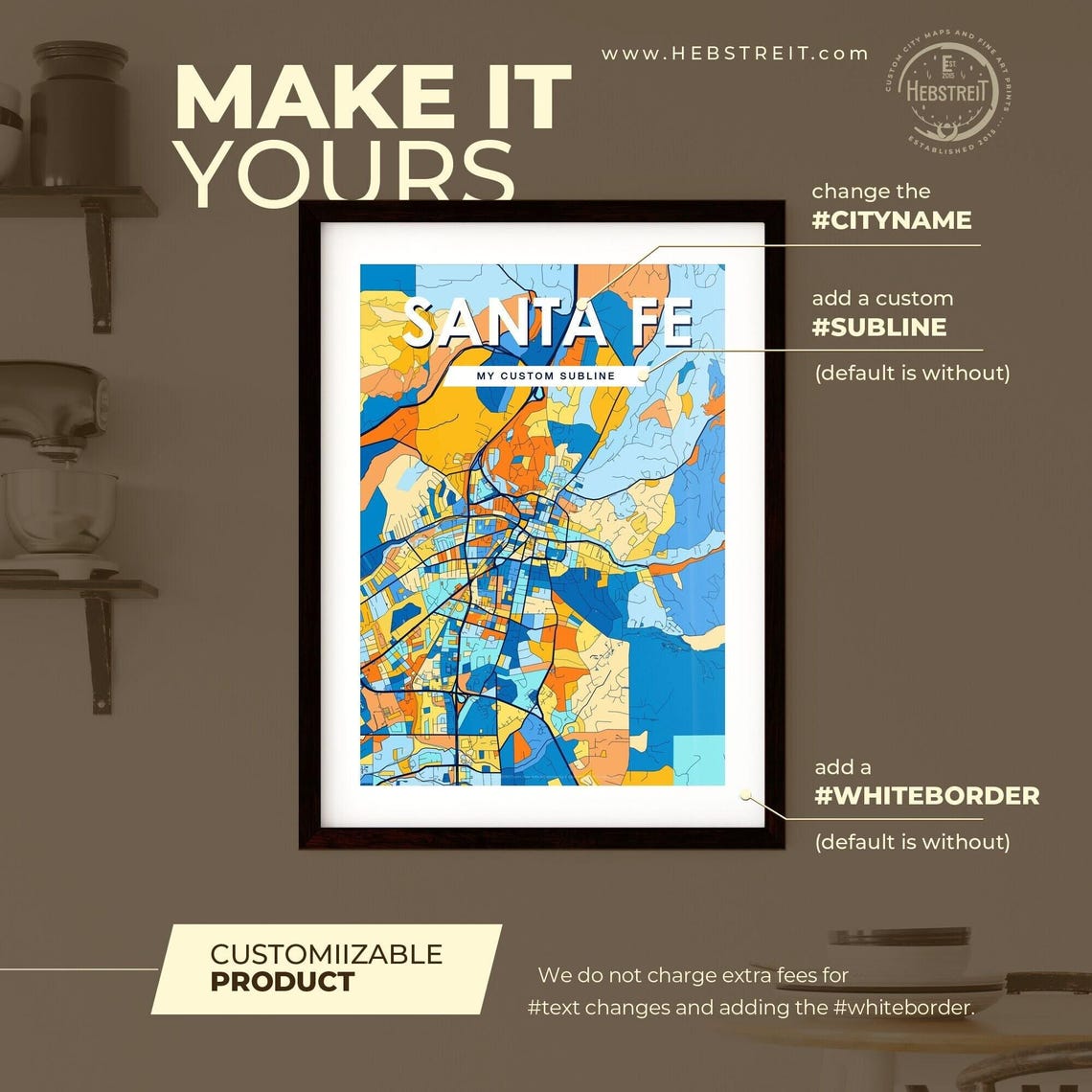 Santa Fe New Mexico City Map Poster Vibrant Modern Wall Decor Gift - Image 2