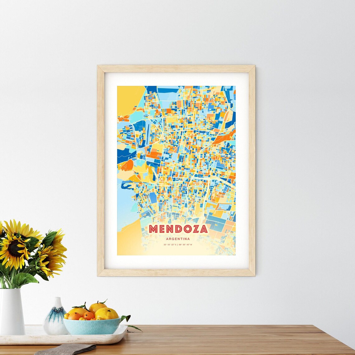Mendoza Argentina City Map Art Poster Blue Orange Street Style - Image 2