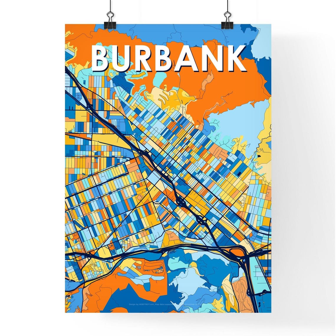 Burbank California Bright Mosaic City Street Map Artwork Poster - Image 4