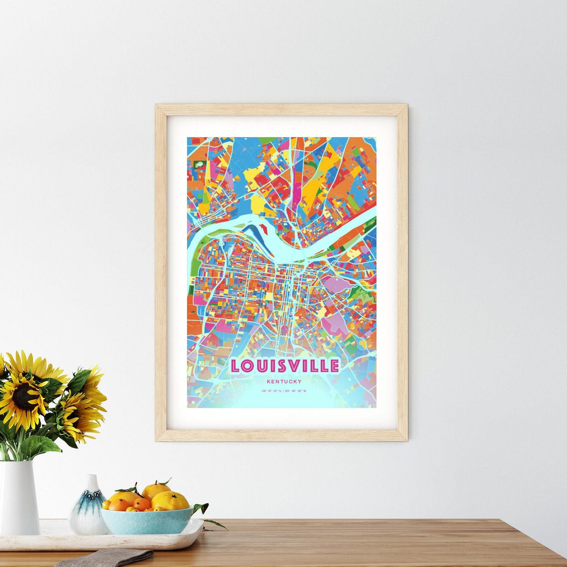 Louisville Kentucky Crazy Colorful Mosaic City Map Art Poster - Image 2