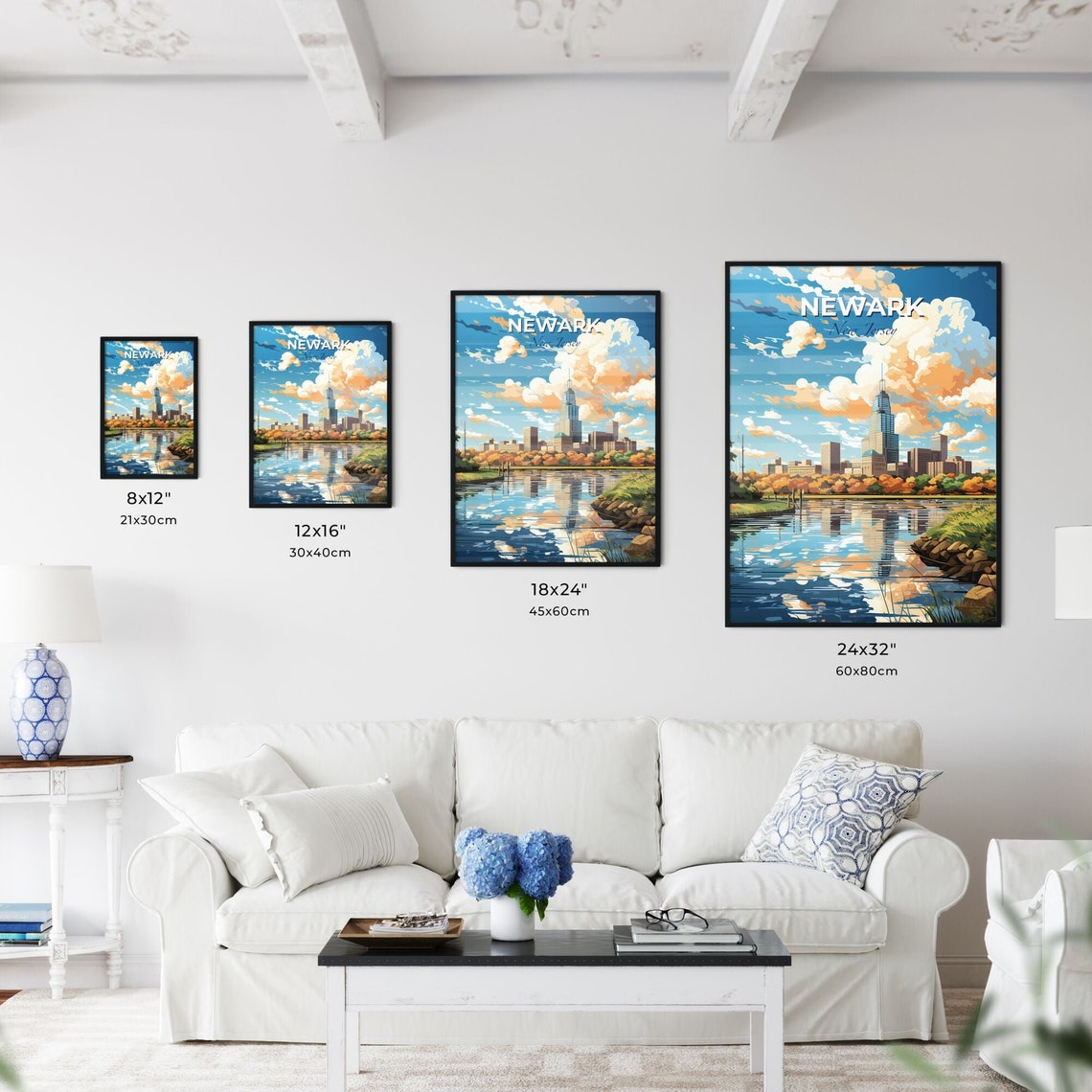 Newark New Jersey Riverfront Skyline Watercolor Travel Art Poster - Image 3