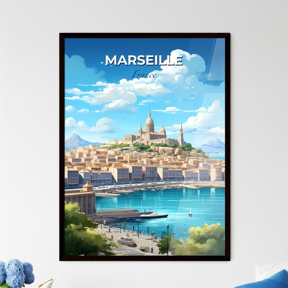 Marseille France Old Port Harbor Hilltop Basilica Travel Poster