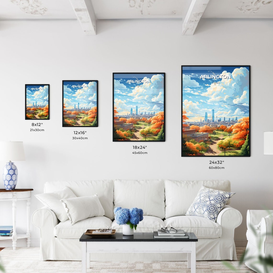 Arlington Texas Autumn Park Golden Trees City Skyline Poster - Image 3