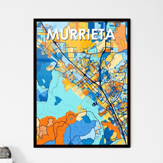 Murrieta California Bold Blue and Orange City Map Decor Poster