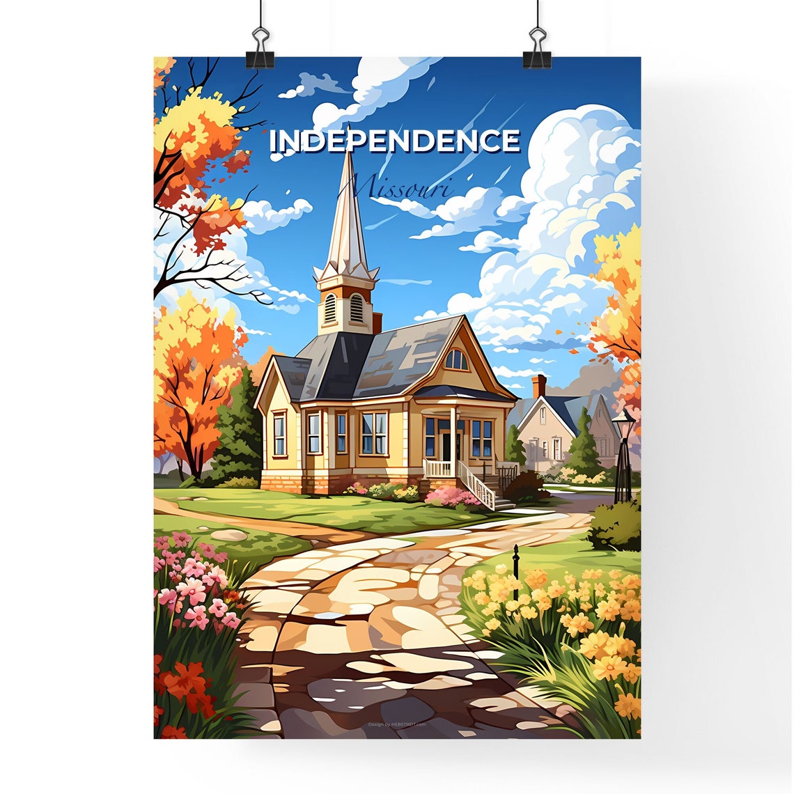 Independence Missouri Steepled Church Garden Path Travel Poster - Image 4