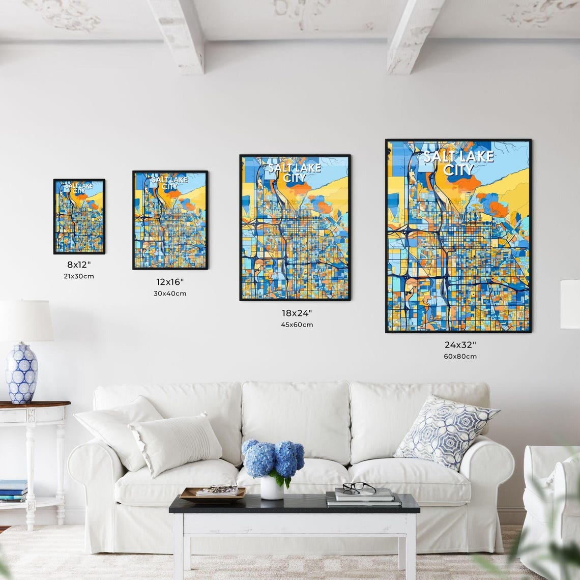Salt Lake City Utah Stylized Blue and Orange City Map Poster - Image 3
