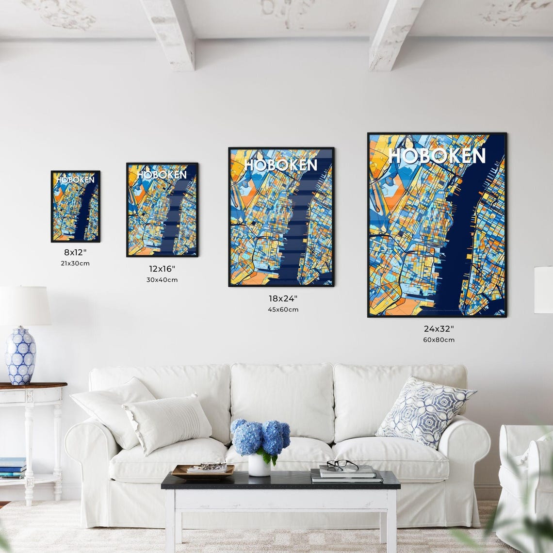 Hoboken New Jersey City Map Blue Orange Modern Cartography Poster - Image 3