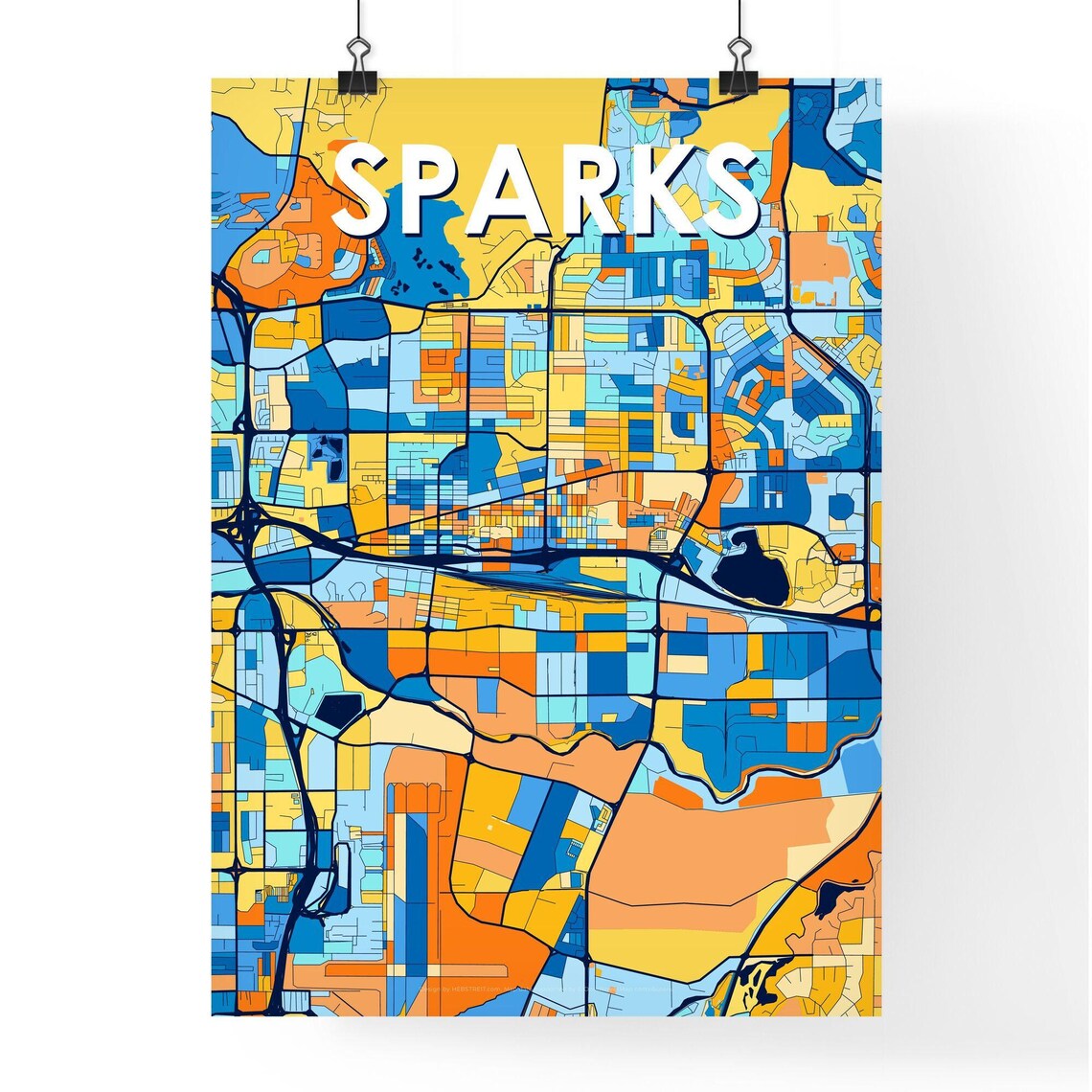 Vibrant Colorful City Map Art of Sparks Nevada Poster for Home - Image 4