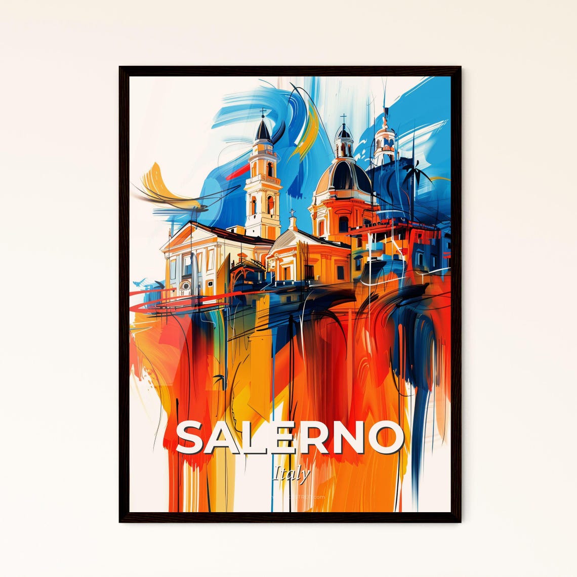 Salerno Italy Colorful City Painting Abstract Cathedral Art Poster