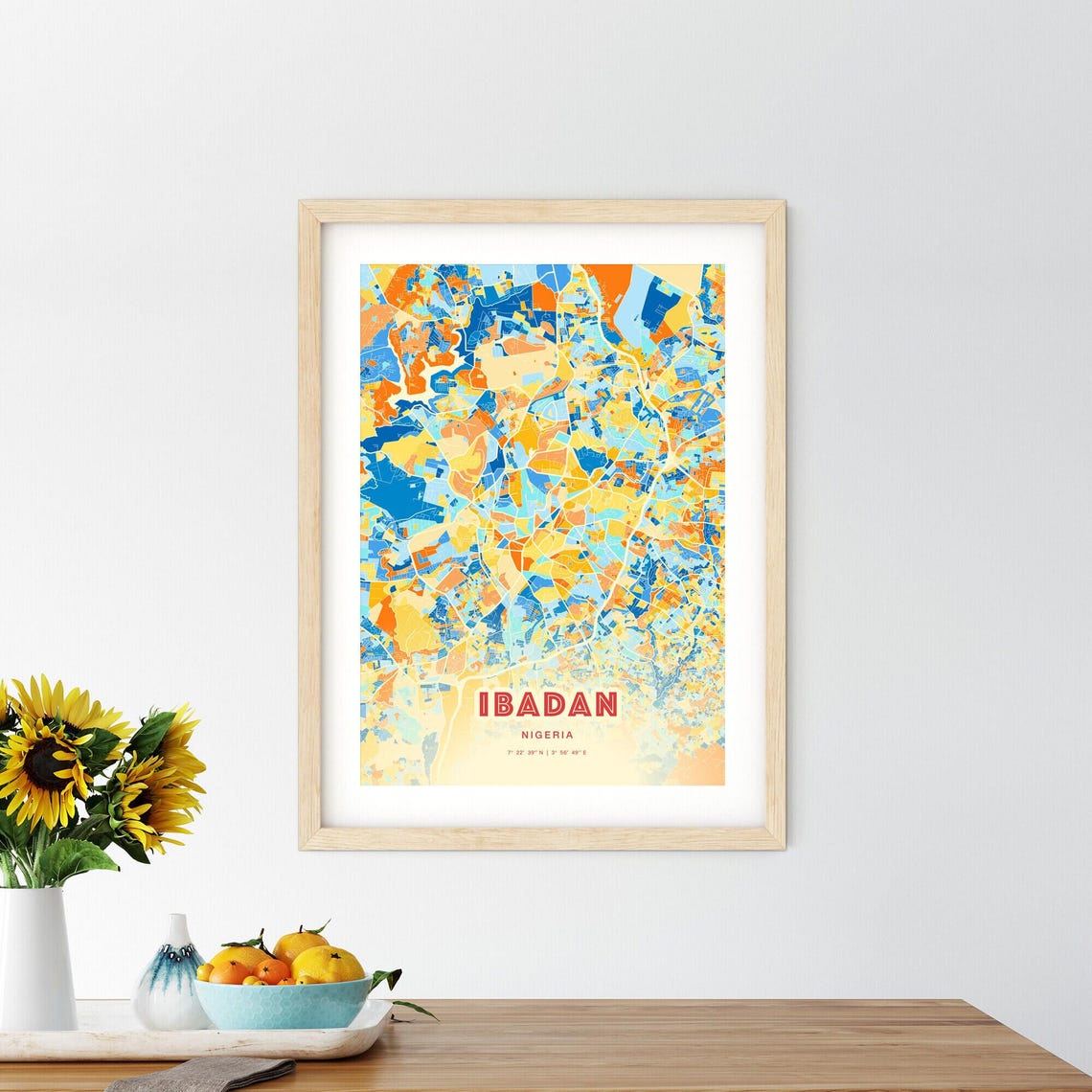 Ibadan Nigeria Blue Orange City Map With Coordinates Art Poster - Image 2