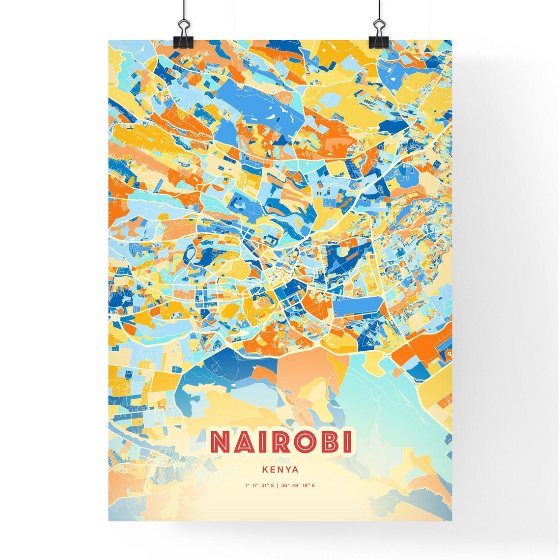 Nairobi Kenya City Map Abstract Blue Orange Modern Art Print - Image 3