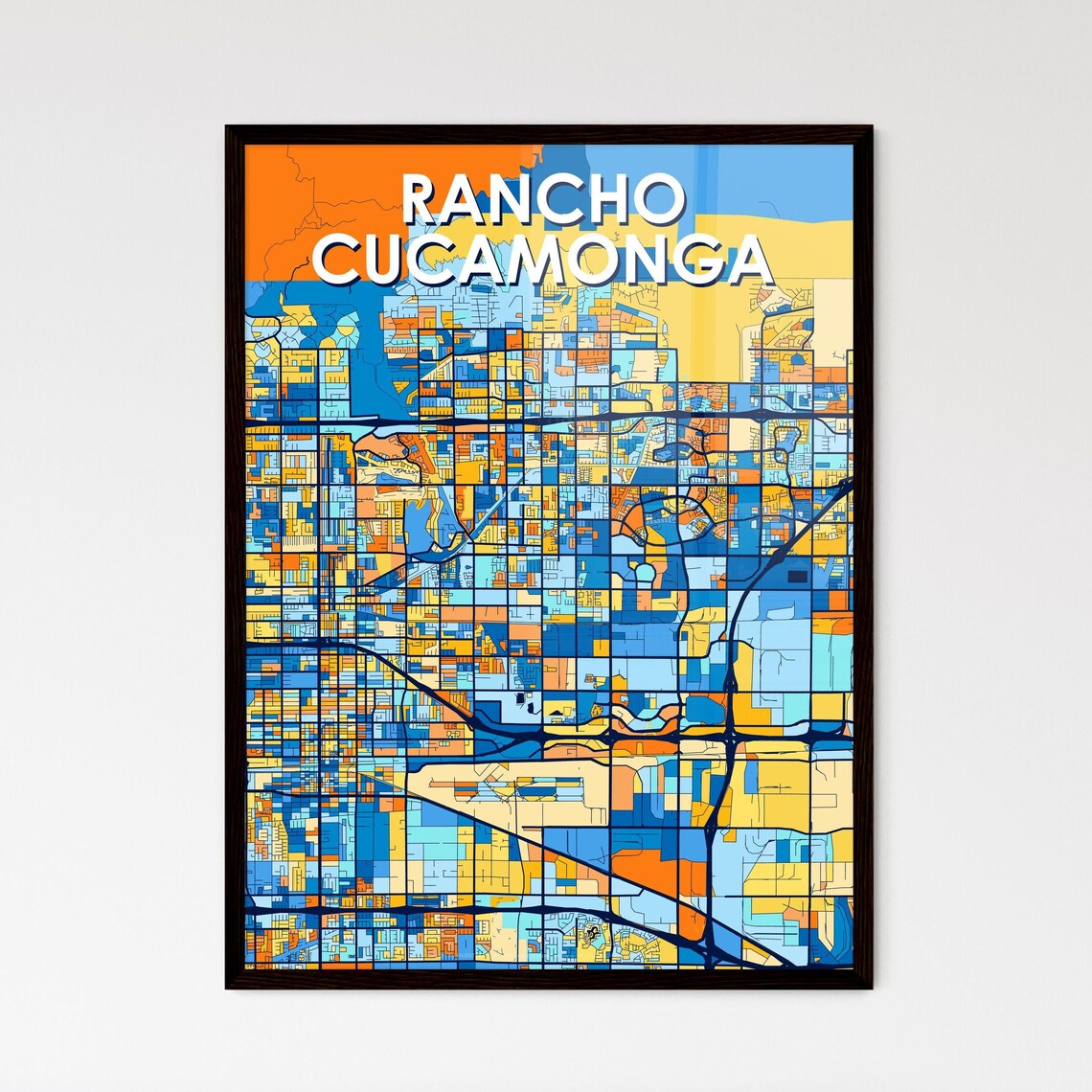 Rancho Cucamonga California Vibrant Colorful Illustrated Street Map Art Poster