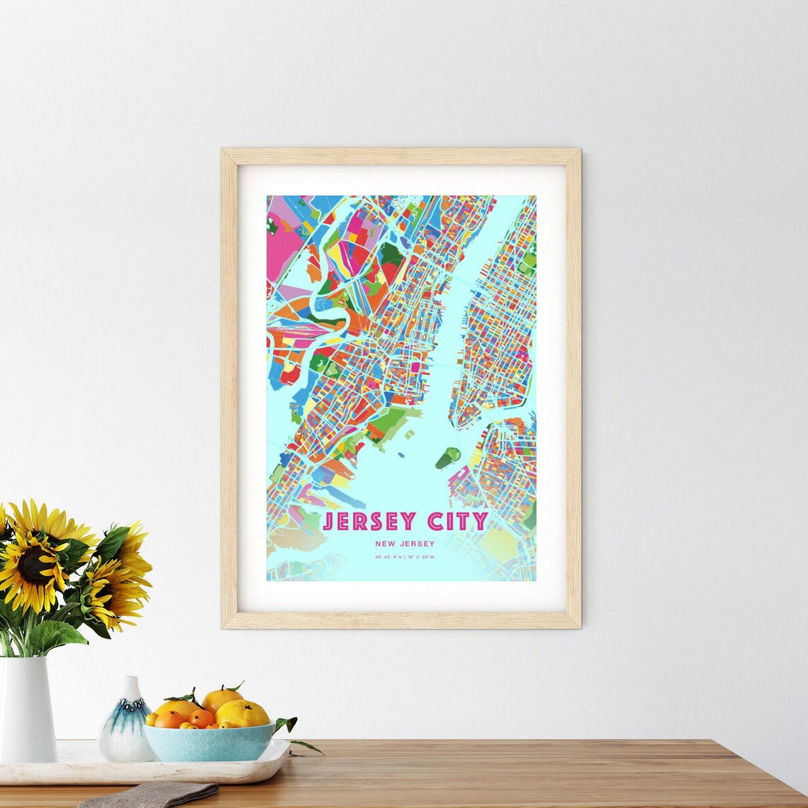 Jersey City New Jersey Crazy Colorful Mosaic City Map Art Poster - Image 2