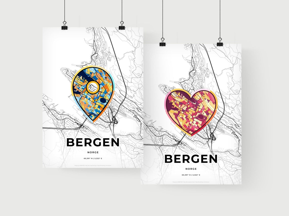 Bergen Norway Minimalist Line Art Heart Shaped City Map Poster - Image 2