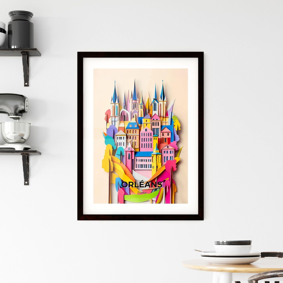 Orleans France Colorful Cathedral Spires 3D Paper Cut Art Poster - Image 2