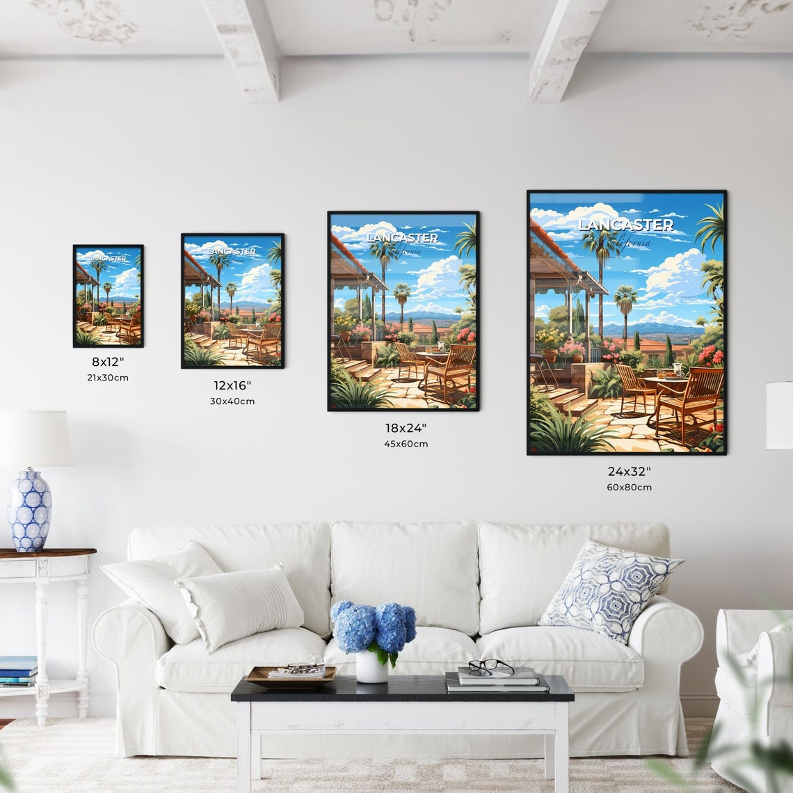 Lancaster California Sunny Patio Garden Palms Mountain View Poster - Image 3