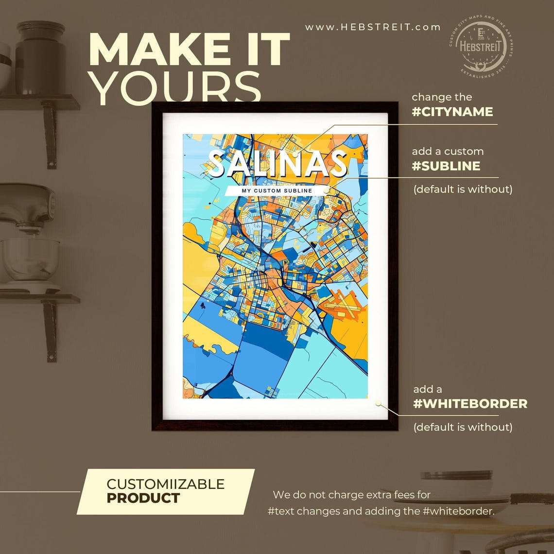Salinas California Colorful Modern City Map Poster for Home and Office - Image 2