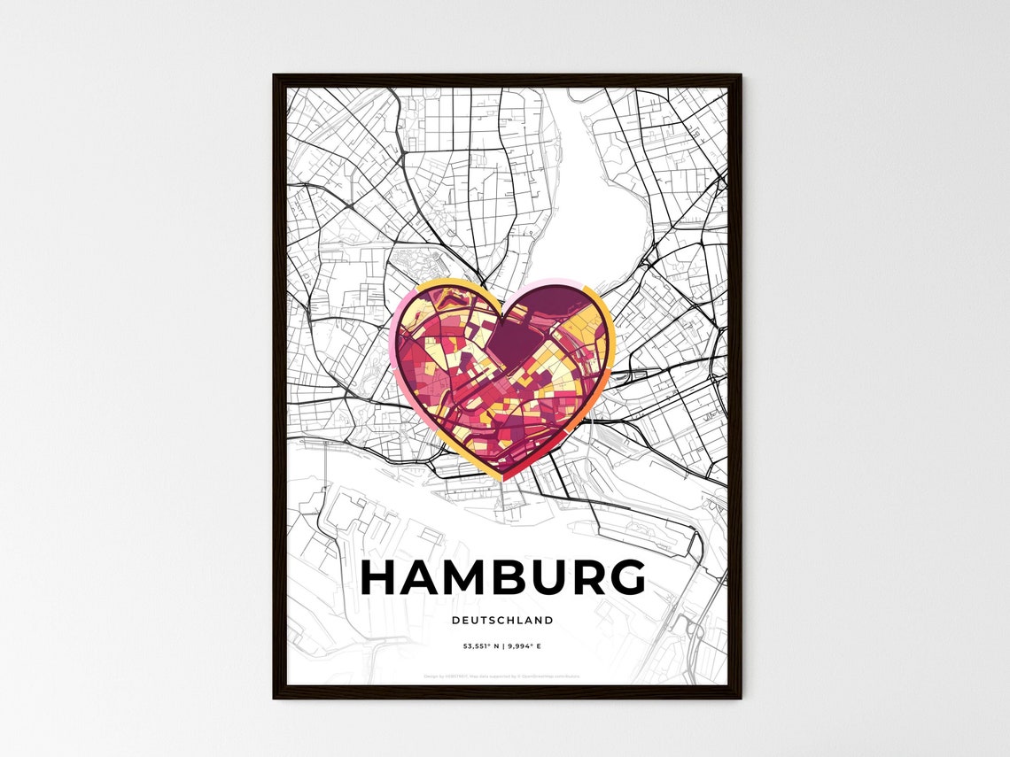 Hamburg Germany Where It All Began Heart Map Coordinates Poster