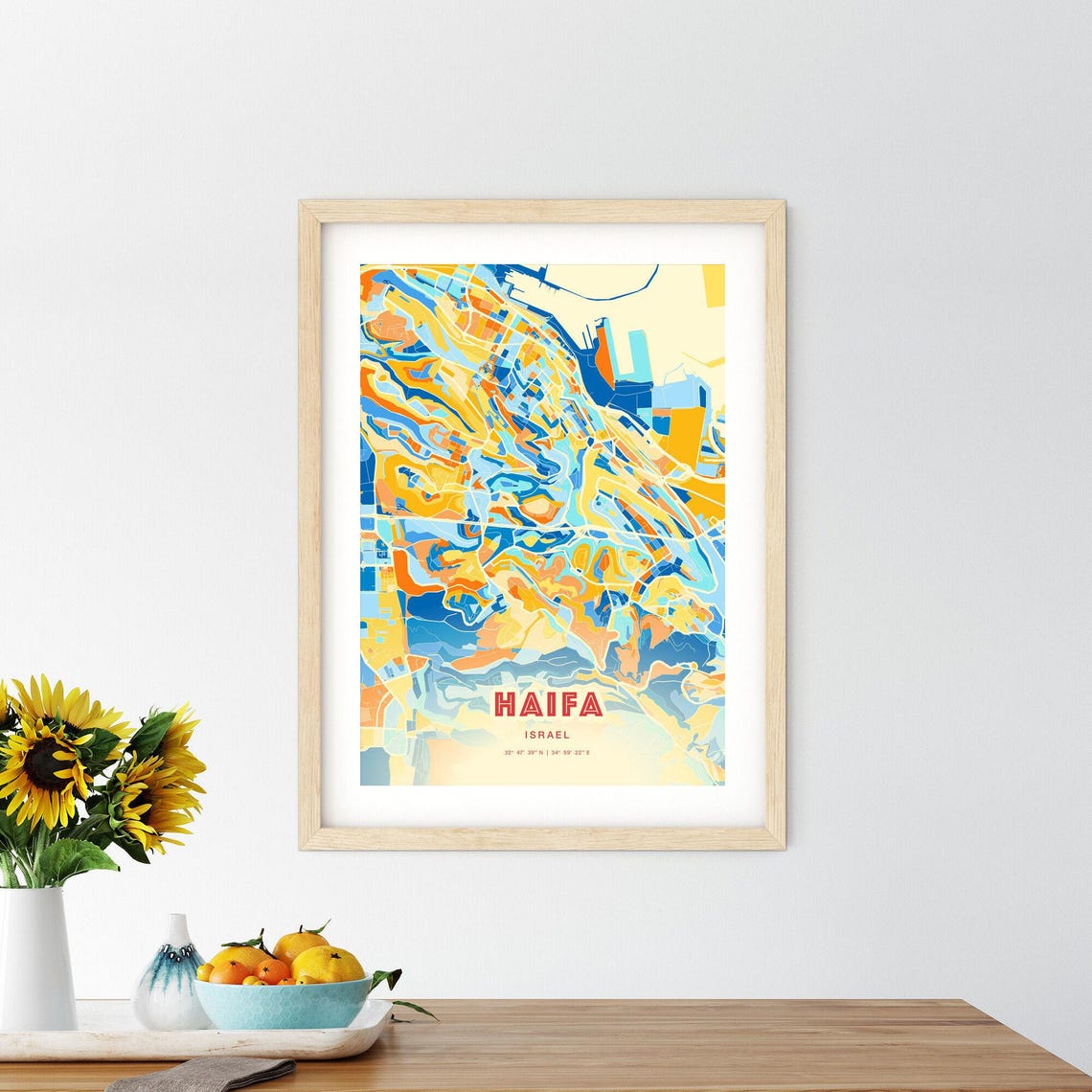 Haifa Israel Colorful City Map Coordinates Modern Art Poster - Image 2