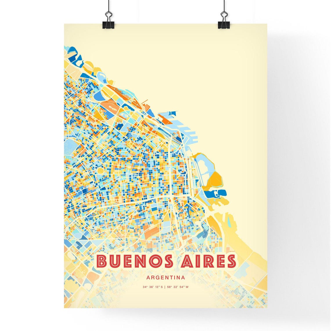 Buenos Aires Argentina Colorful City Map Art Poster Blue Orange Design - Image 3