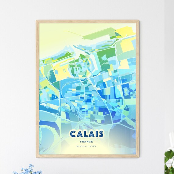 Calais France Personalized Bluish Art City Map Coordinates Poster
