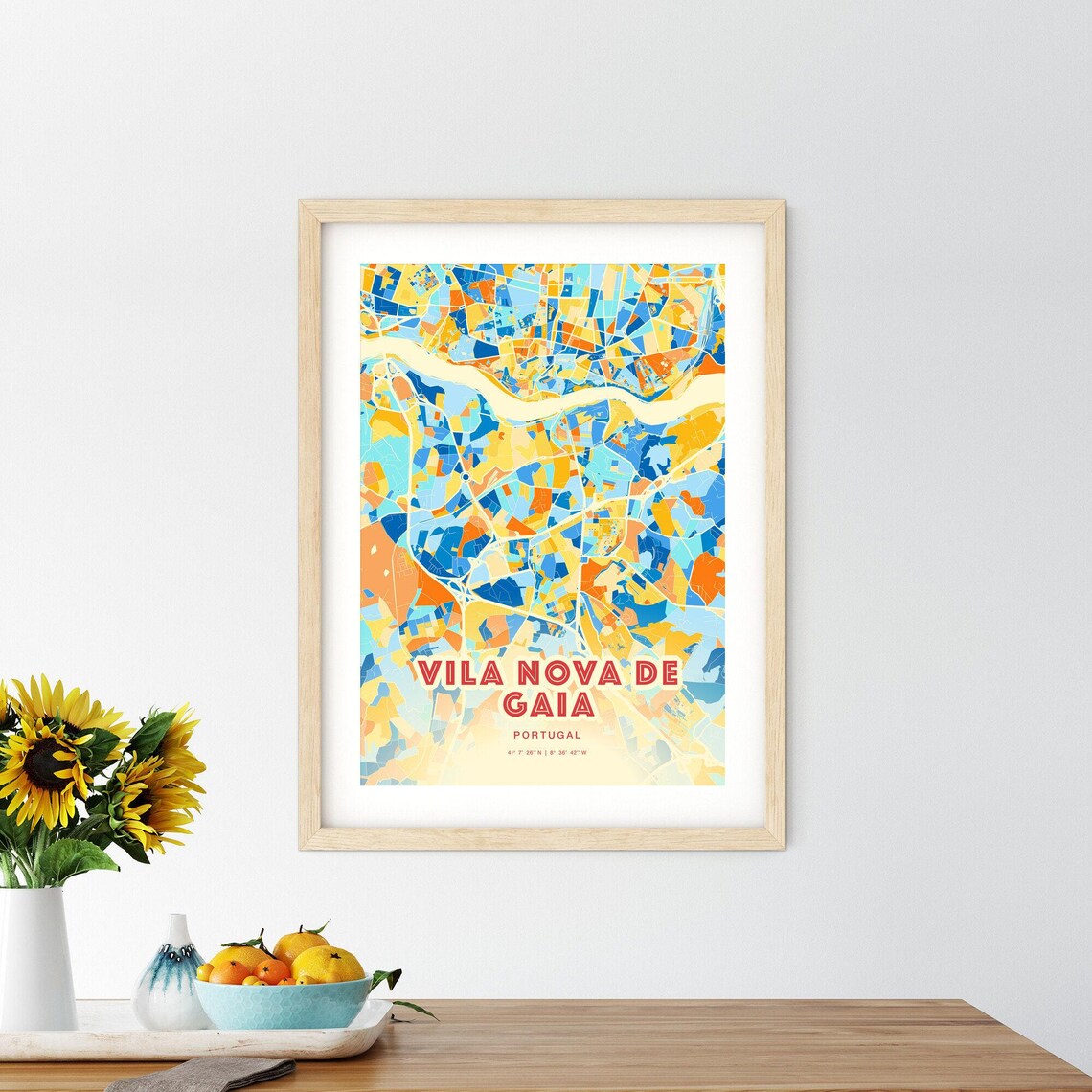 Vila Nova de Gaia Portugal Blue Orange City Map Fine Art Poster - Image 2